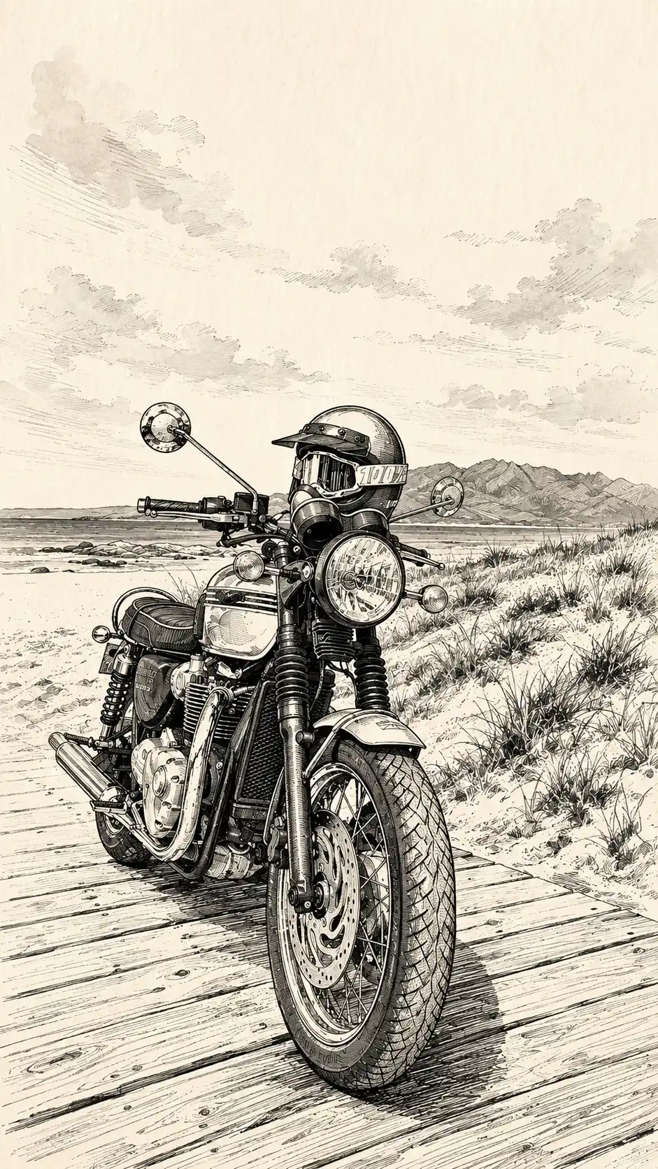 Affiche moto personnalisée en style dessin à l’encre